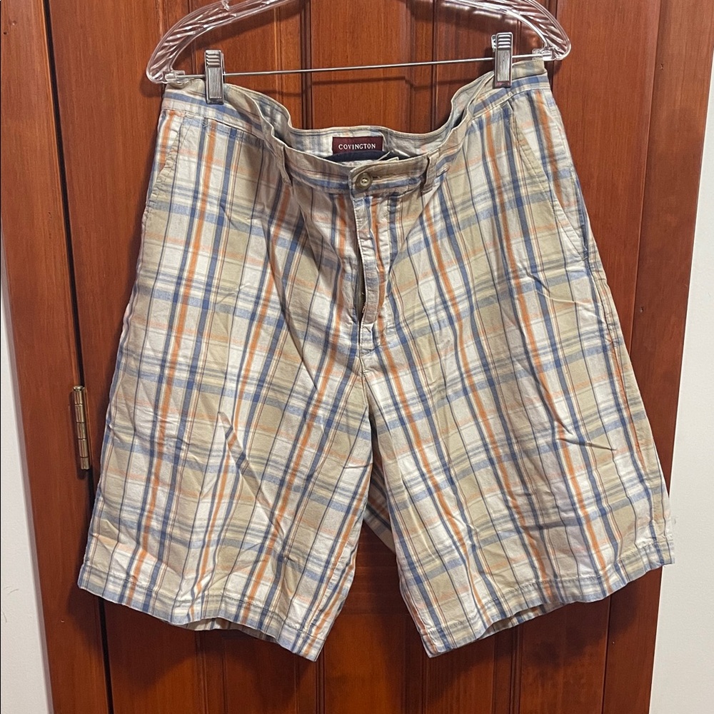 Covington Men's Checkered Shorts - Blue, Tan, and Orange